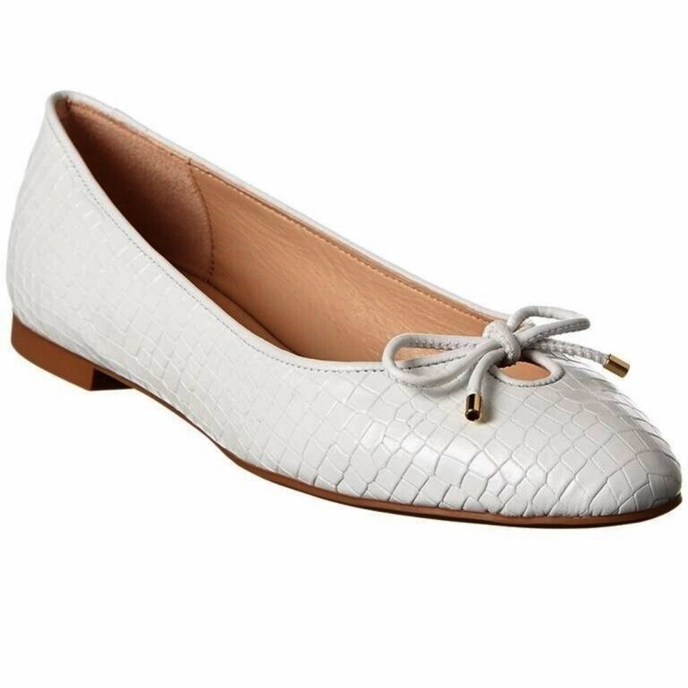 Stuart Weitzman White Croc-Embossed Flats